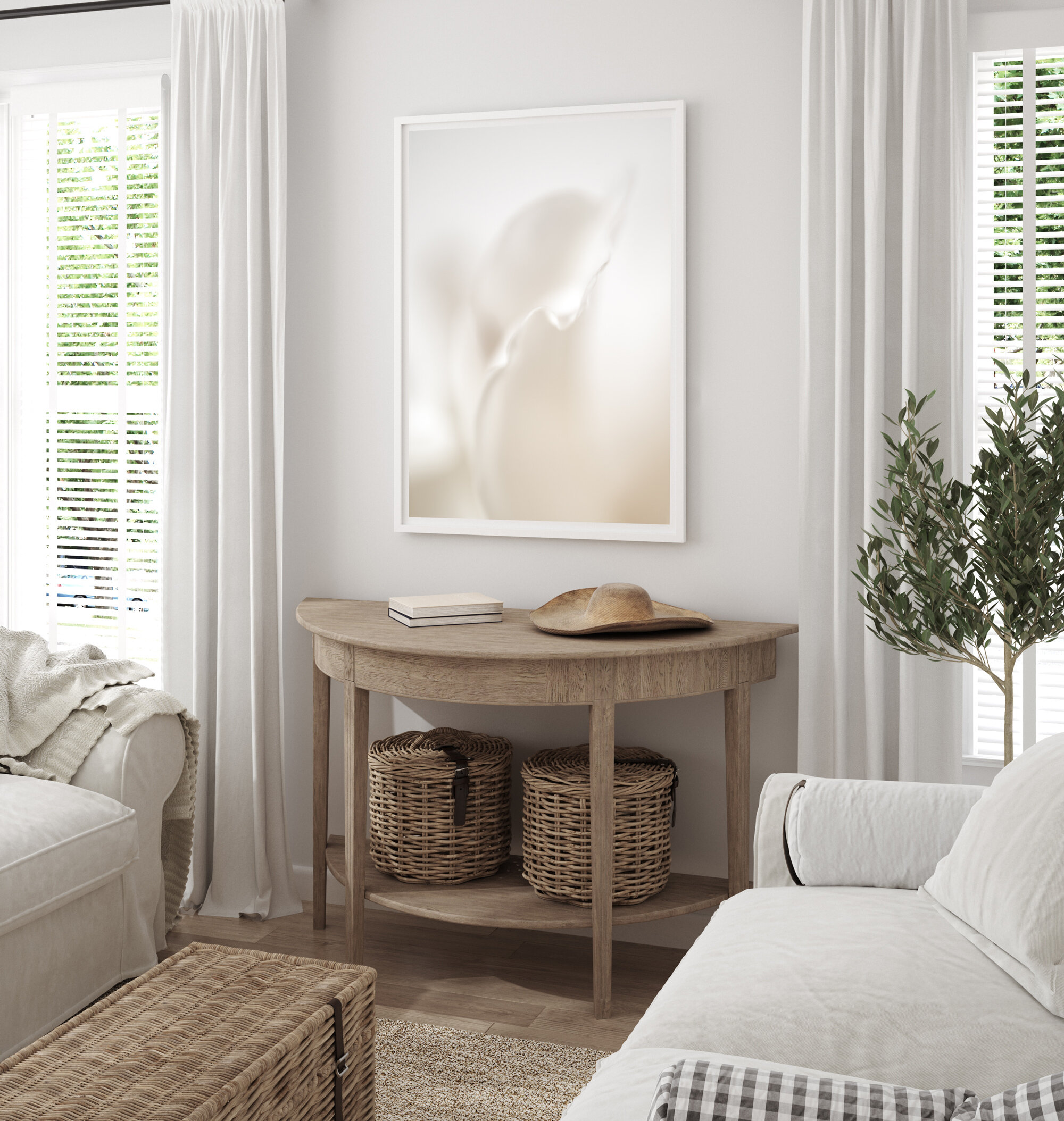 Neutral interior design with Tranquility fine art print framed Kiki-Sunshine.com