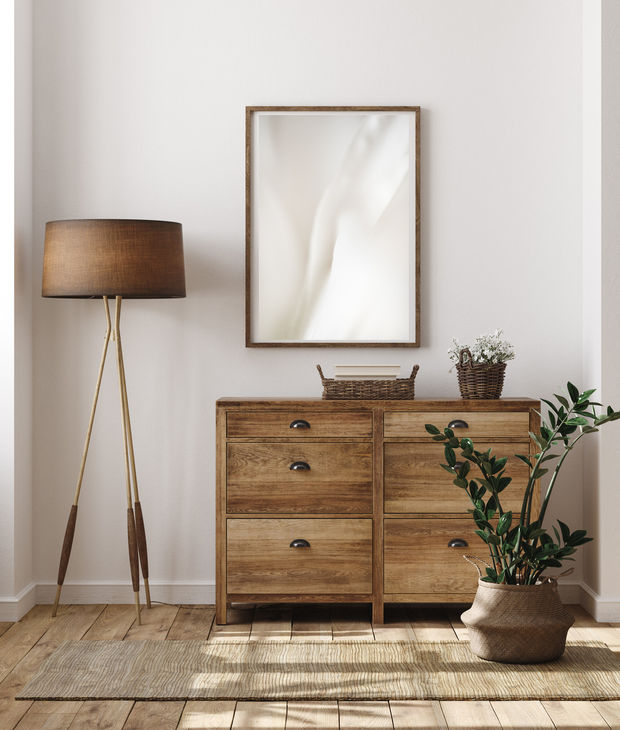 Home Decor Neutral Interior Design with Surrender Fine Art Print framed Kiki-Sunshine.com